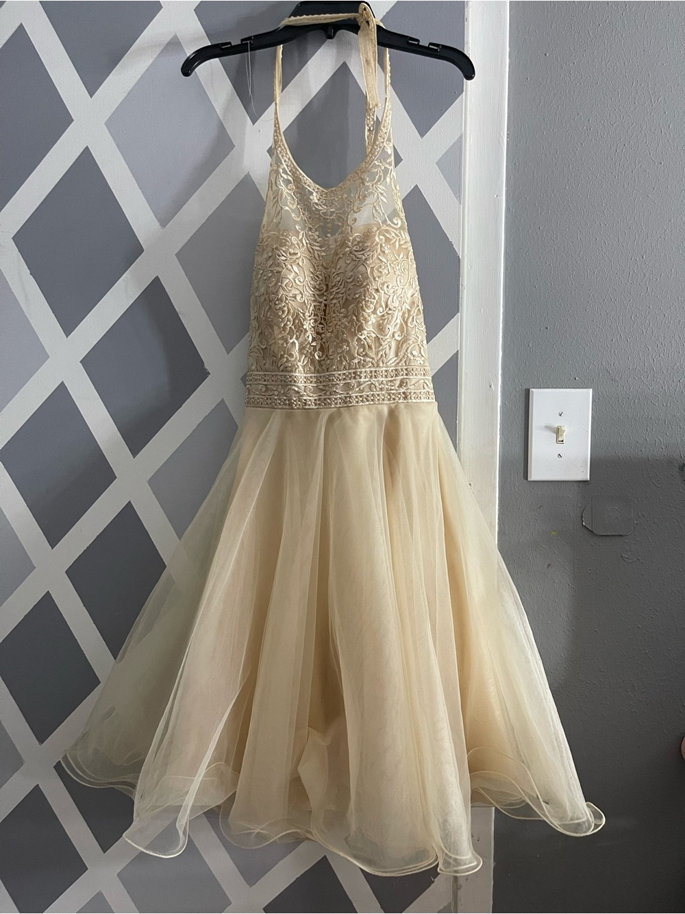 Ivory Lace Halter Tulle Junior Dress